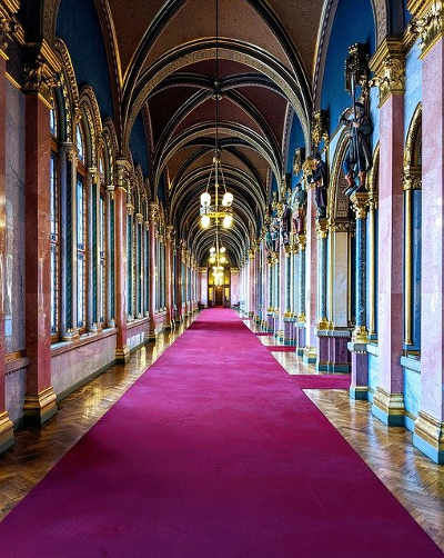 Budapest parliament house from inside corridor