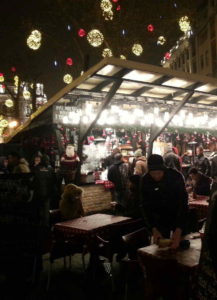 Drinking hot wine during christmas at Budapest christmas market
