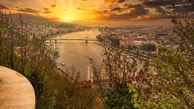 Budapest Bridges connecting Budapest and pest sunset