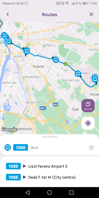 bus 100e budapest route map
