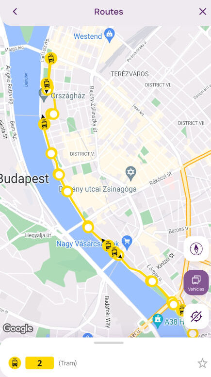 Tram 2 Budapest Route Map