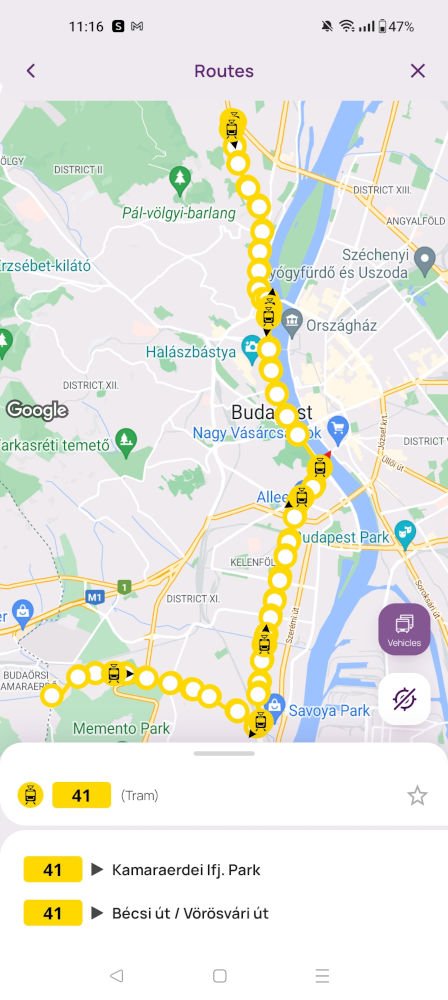 Tram 41 Budapest Route map